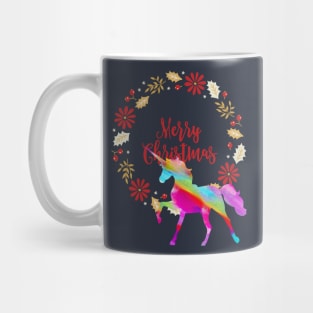 Unicorn Christmas Wreath (rainbow horse) Mug